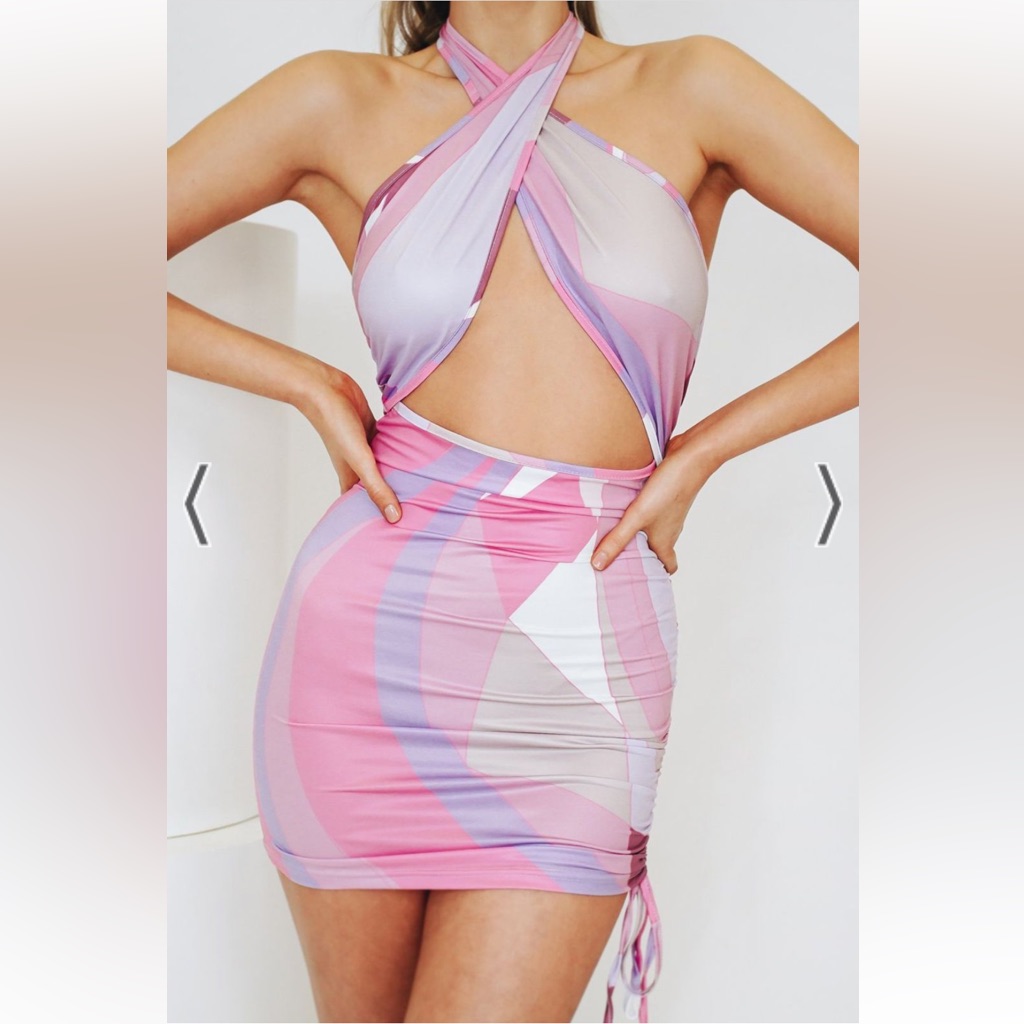 New In Town Halter Mini Dress  Pink  S